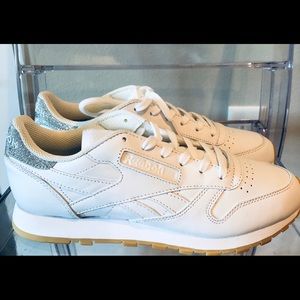 White Leather Reebok Sneakers with Glitter
